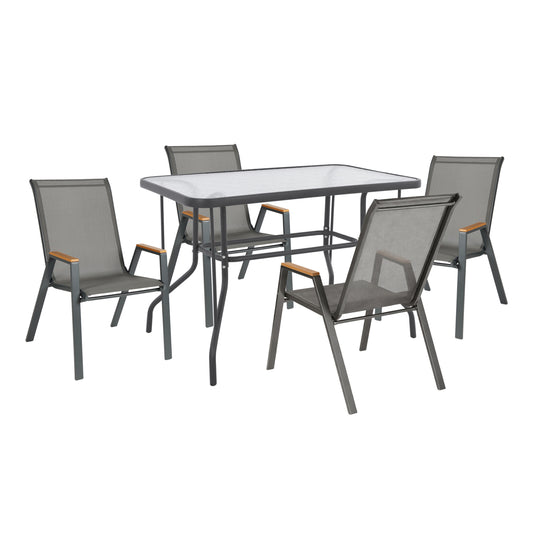 Outdoor Dining Set 5pcs Leone Hm10835.01 Metal Chairs & Table 110x60cm Grey