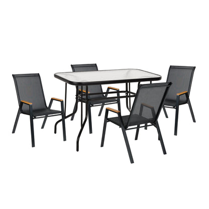Outdoor Dining Set 5pcs Leone Hm10835.03 Metal Chairs & Table 110x60cm Black