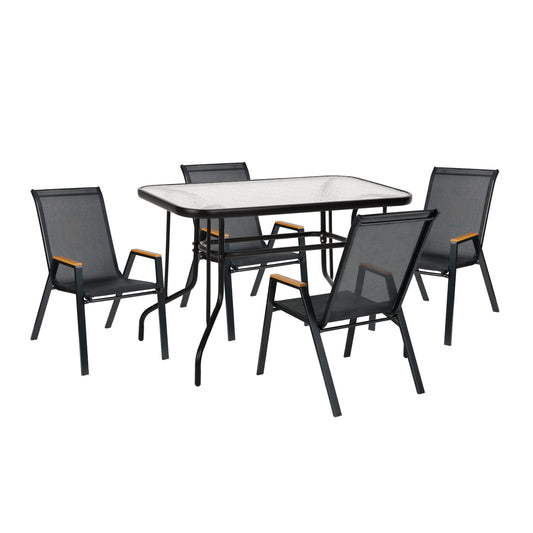 Outdoor Dining Set 5pcs Leone Hm10835.03 Metal Chairs & Table 110x60cm Black