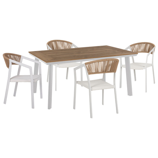 Outdoor Dining Set 5pcs Taber Hm10838.01 Aluminum Chairs & Table--polywood--white