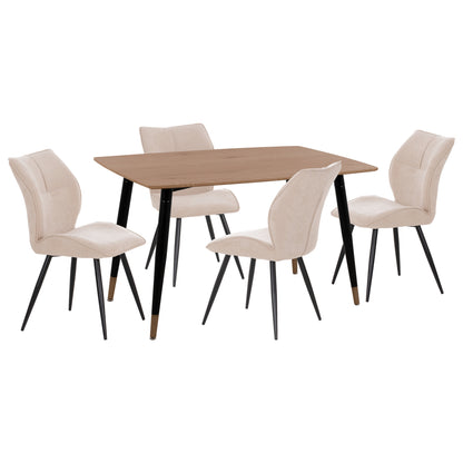 Dining Set 5pcs Gaff Hm10847.02 Mdf Top In Wood Color--fabric In Beige & Black Metal Legs