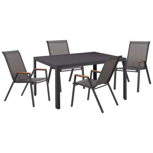 Outdoor Dining Set 5pcs Ofer Hm10855.01 Metal Chairs & Table 150x90cm Grey