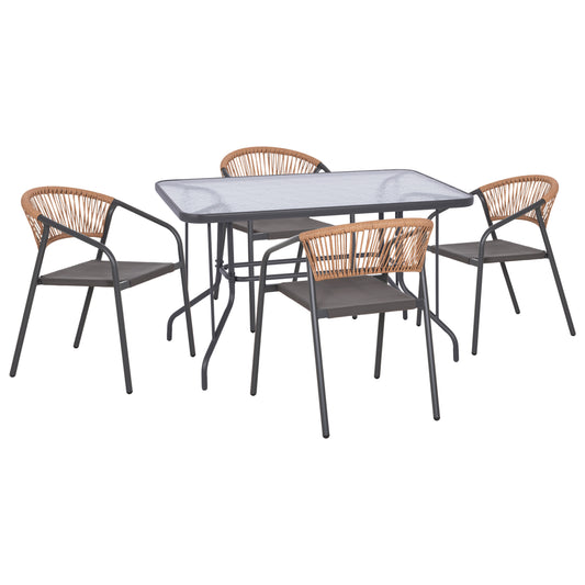 Outdoor Dining Set 5pcs Adam Hm10859.01 Metal Chairs & Table 120x70cm Grey