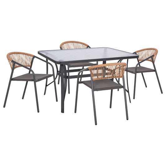 Outdoor Dining Set 5pcs Bruno Hm10860.01 Metal Chairs & Table 140x80cm Grey