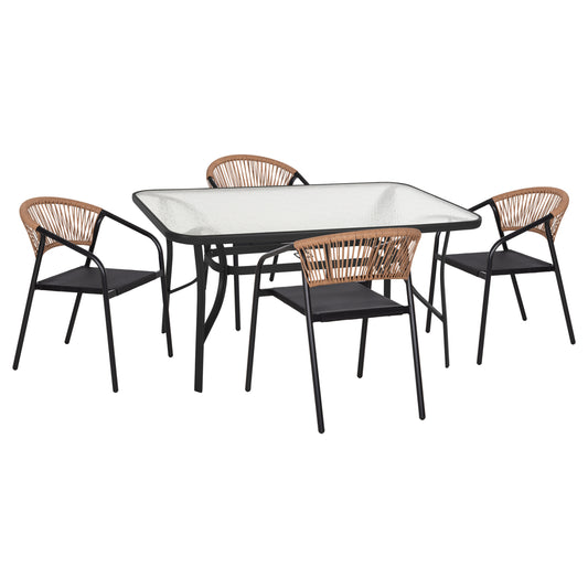 Outdoor Dining Set 5pcs Bruno Hm10860.03 Metal Chairs & Table 140x80cm Black