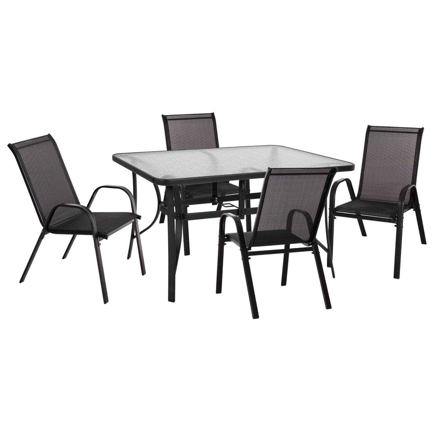 Outdoor Dining Set 5pcs Bruno Hm10894.03 Metal & Textilene-- Black