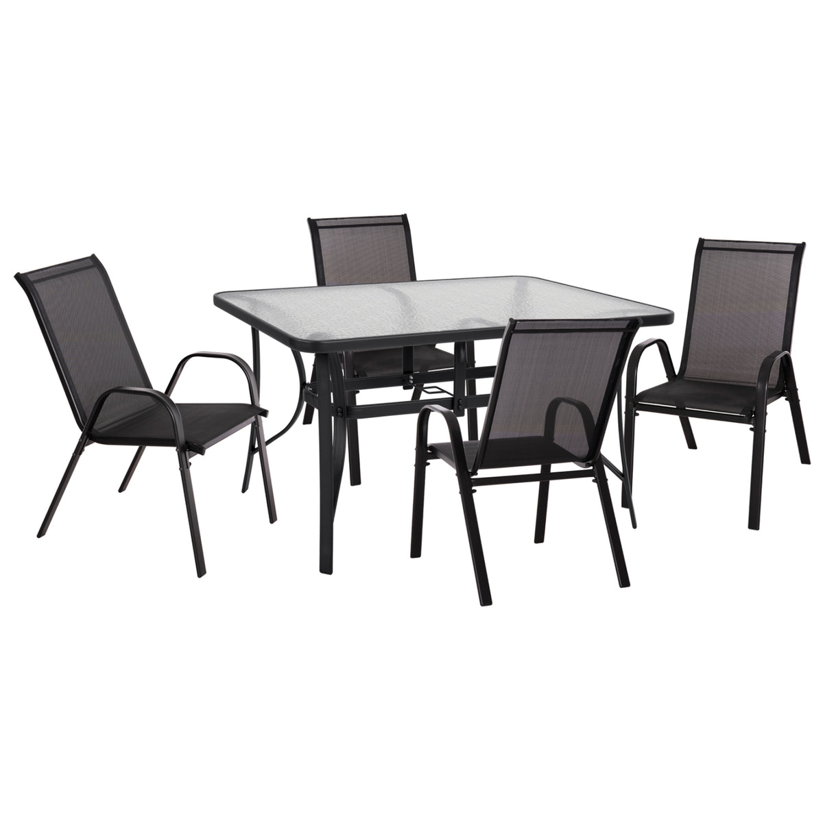 Outdoor Dining Set 5pcs Bruno Hm10894.03 Metal & Textilene-- Black