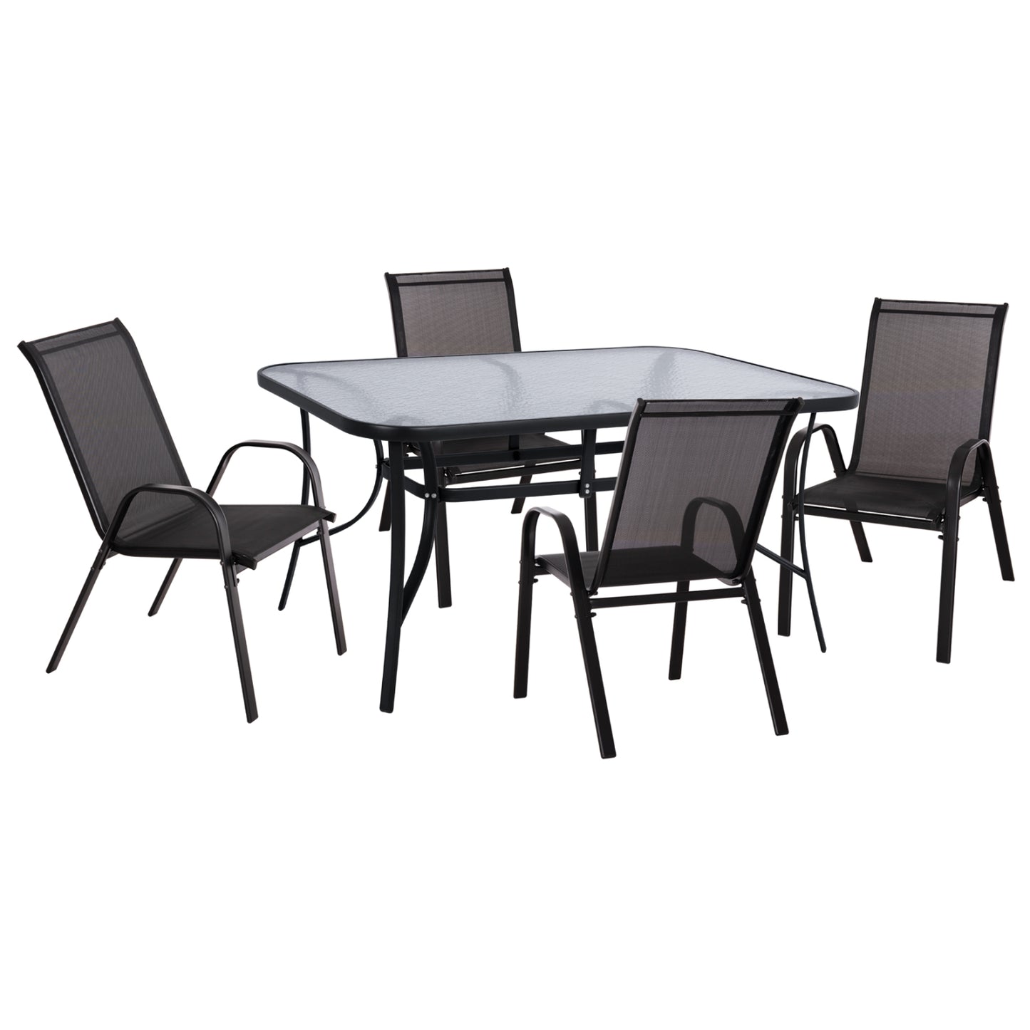 Outdoor Dining Set 5pcs Bruno Hm10895.03 Black Metal & Textilene
