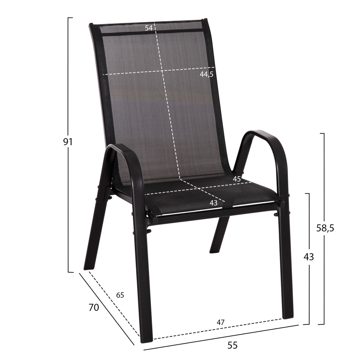 Outdoor Dining Set Adam Hm10896.03 Table 120x70cm & 4 Armchairs--black