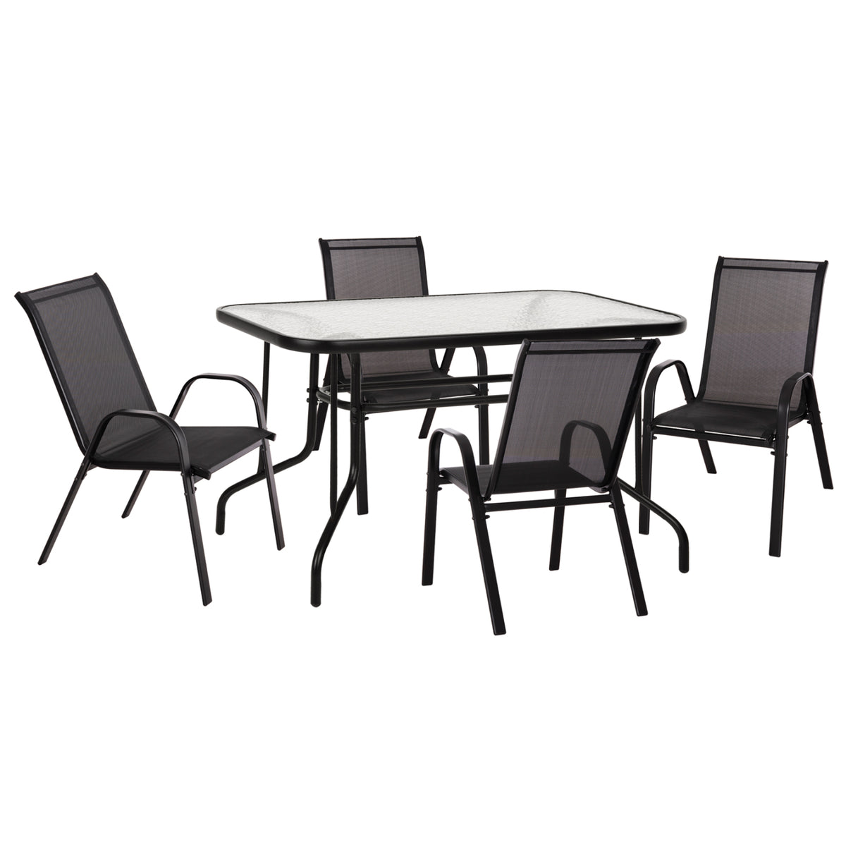 Outdoor Dining Set Adam Hm10896.03 Table 120x70cm & 4 Armchairs--black