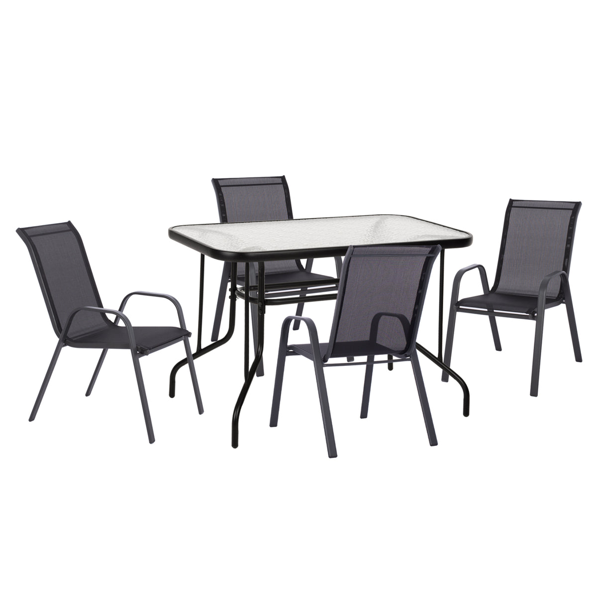 Outdoor Dining Set Adam Hm10897.03 Table 110x60cm & 4 Armchairs--black