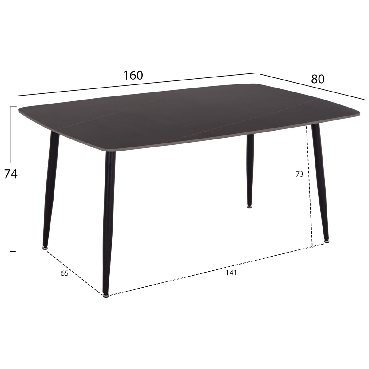 Dining Set 5pcs Gaff Hm10939.01 Ceramic Top--fabric In Grey & Black Metal Legs