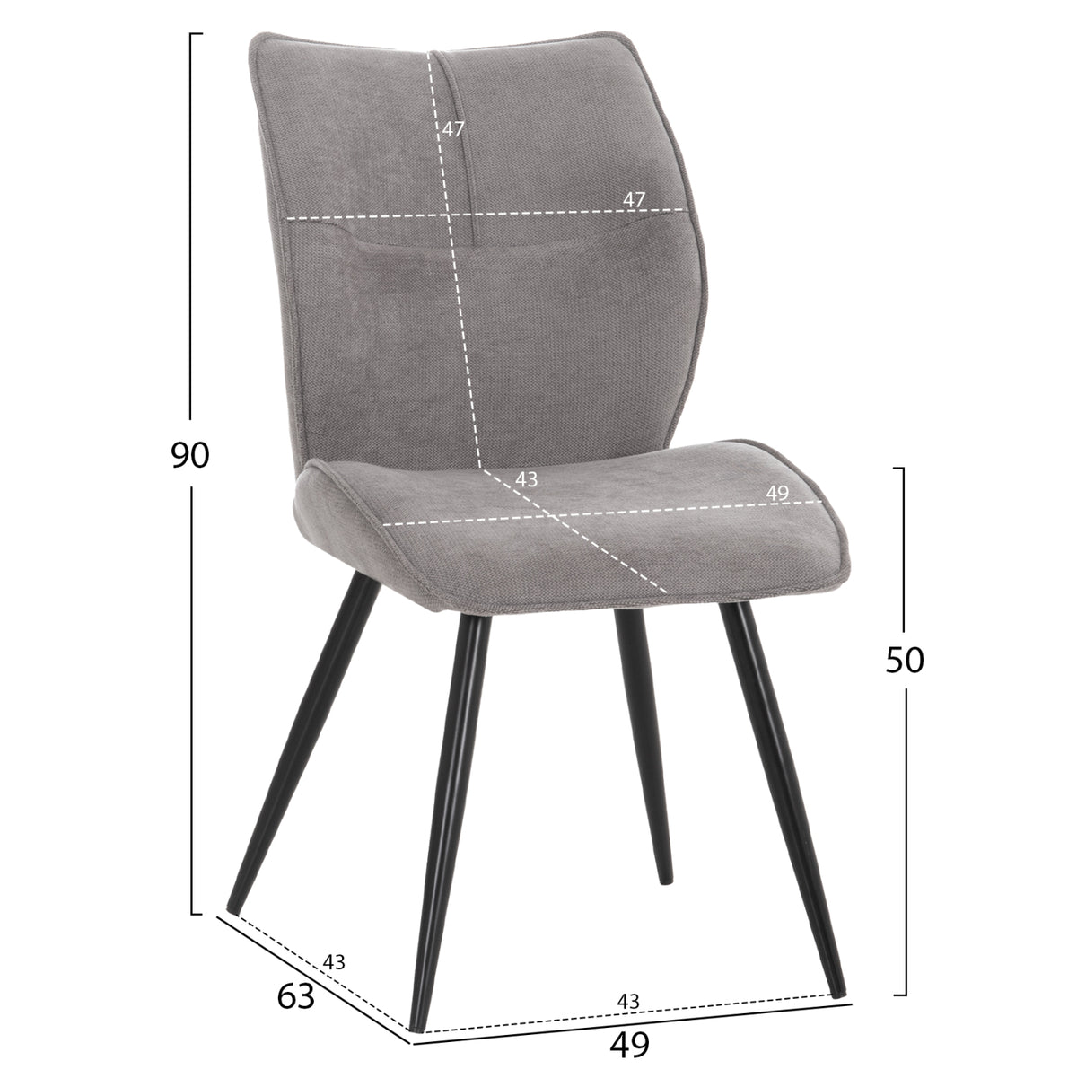 Dining Set 5pcs Gaff Hm10939.01 Ceramic Top--fabric In Grey & Black Metal Legs