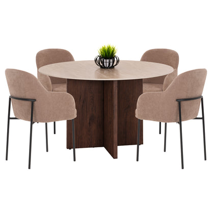 Dining Set 5pcs Sky Hm10945.03 Ceramic Top--fabric In Taupe & Black Metal Legs