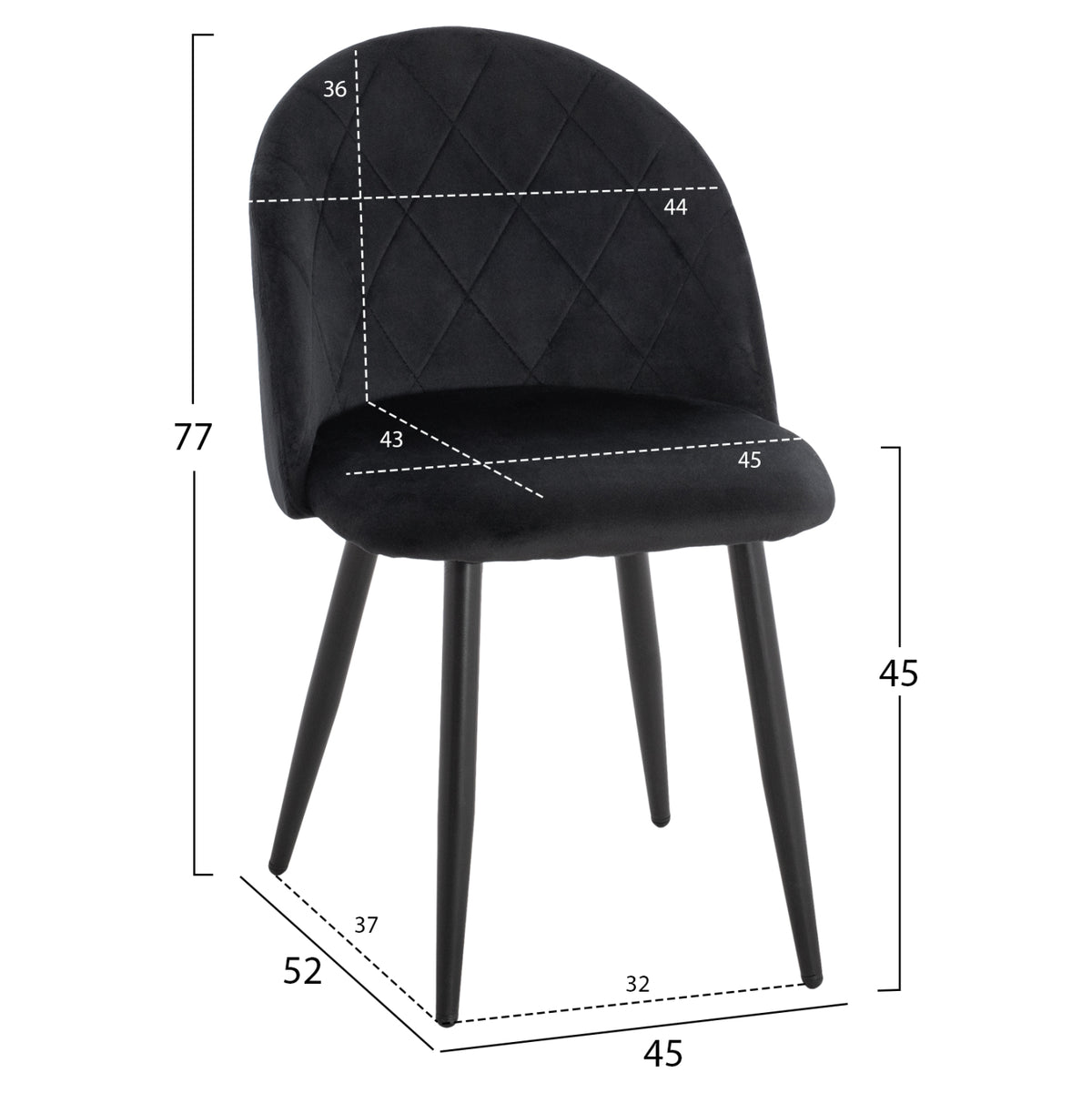Dining Set 5pcs Oded Hm10946.14 Ceramic Top-velvet-metal--black Color
