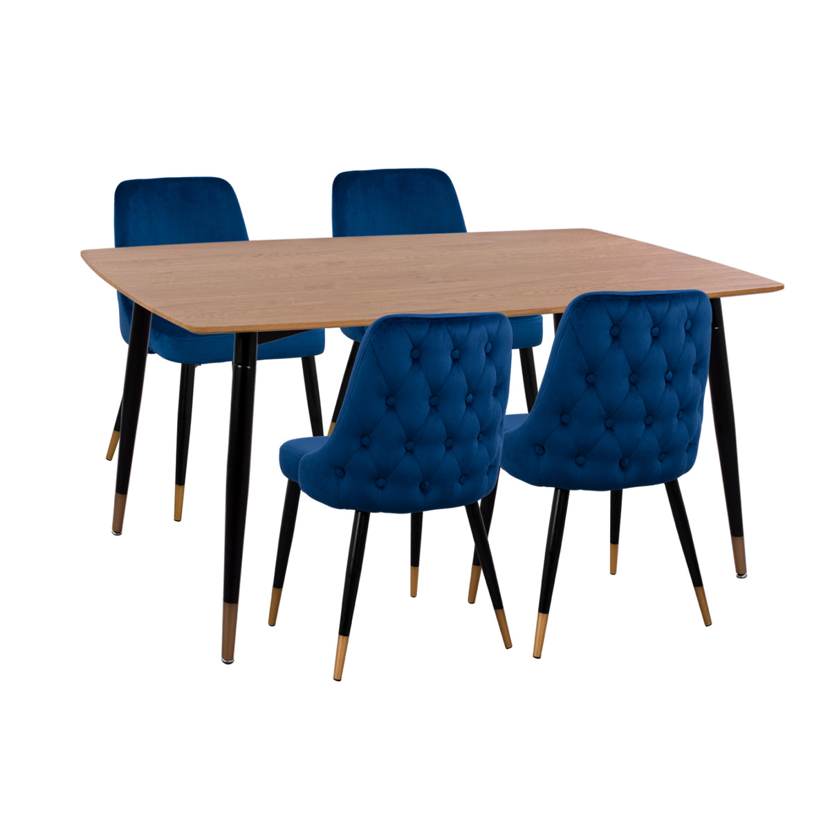 Dining Set 5pcs Jolie Hm11198.08 Mdf Top--velvet In Blue & Metal In Black