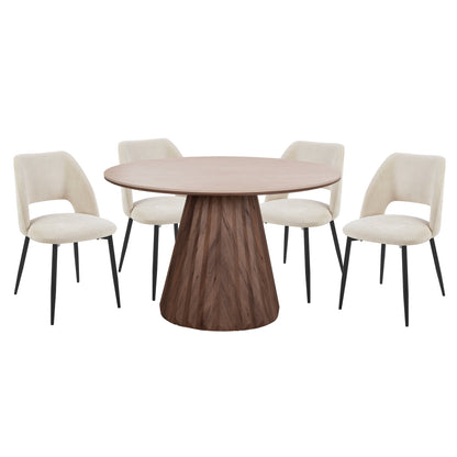 Dining Set 5pcs Walden ΗΜ11392 Ceramic Top In Travertine Color--beige Fabric Chairs