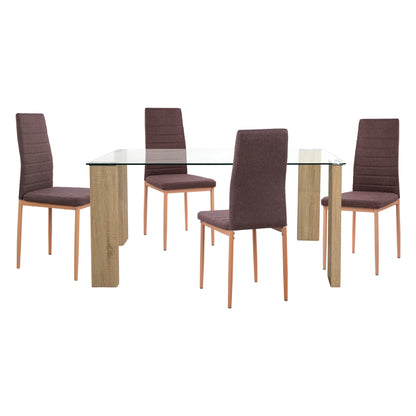 Dining Set 5pcs Lady Hm11595 Glass--metal--mdf In Sonama & Brown Fabric