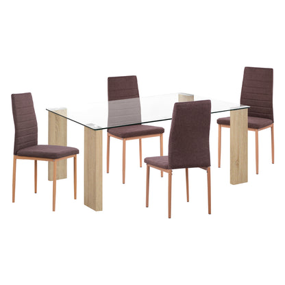 Dining Set 5pcs Lady Hm11595 Glass--metal--mdf In Sonama & Brown Fabric
