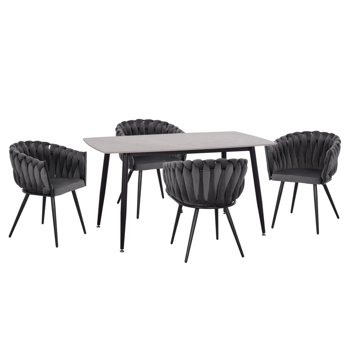 Dining Set 5pcs Raven Hm12116.01 Ceramic Top Grey Marble--grey Velvet