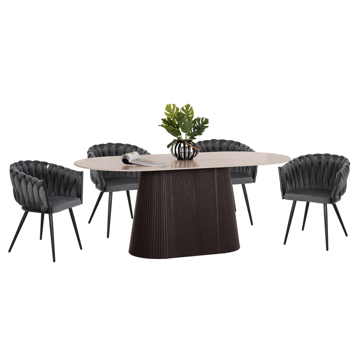 Dining Set 5pcs Cater Hm12118.01 Oval Ceramic Top--grey Velvet