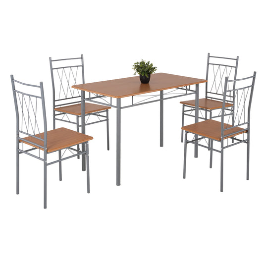 Dining Set 5pcs Praiory Hm18005.02 Silver Metal-mdf In Sonama Color 110x60x74hcm.