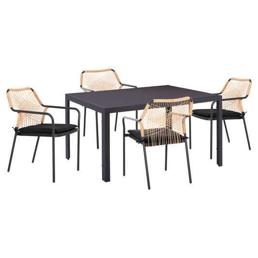 Outdoor Dining Set 5pcs Ofer Hm21005.01 Aluminum Chairs & Metal Table 150x90cm--grey