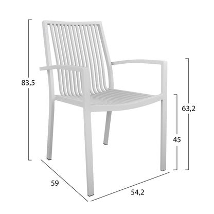 Outdoor Dining Set 5pcs Bronca Hm21023 Metal Table-4 Aluminum Armchairs-white