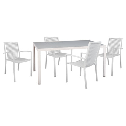 Outdoor Dining Set 5pcs Bronca Hm21023 Metal Table-4 Aluminum Armchairs-white