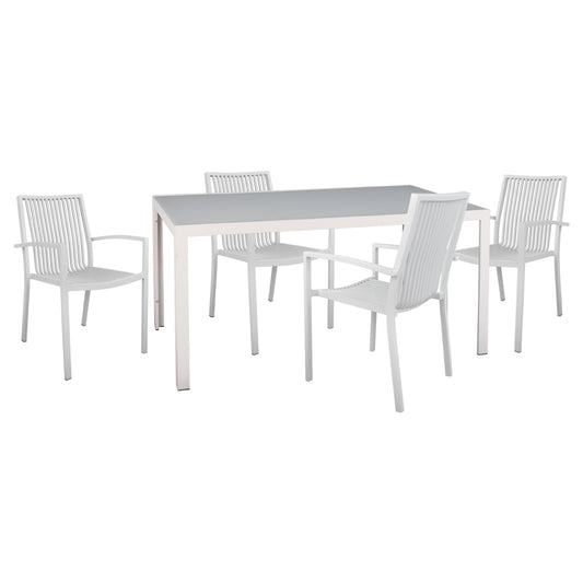 Outdoor Dining Set 5pcs Bronca Hm21023 Metal Table-4 Aluminum Armchairs-white