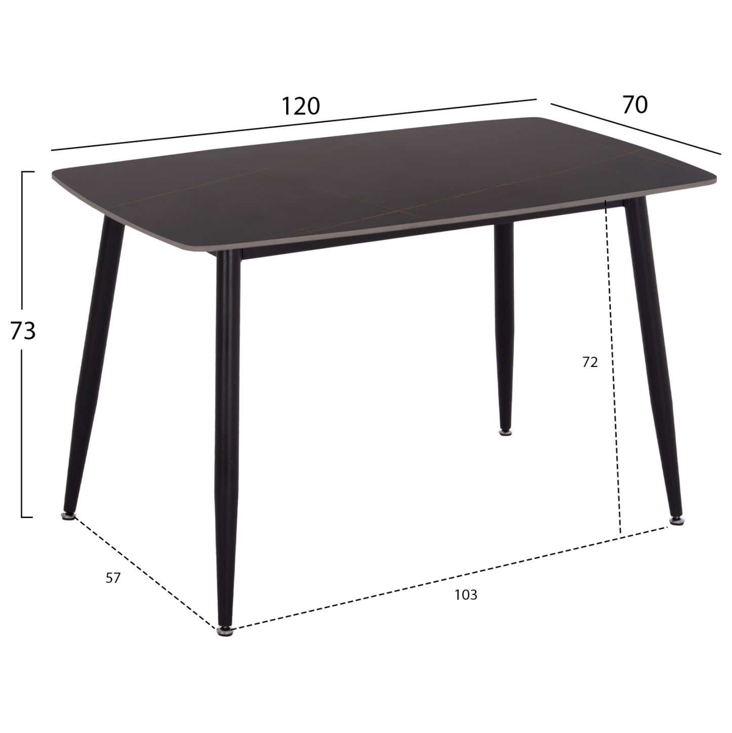 Dining Set 5pcs Raven Hm21067.02 Ceramic Top Black Marble--metal