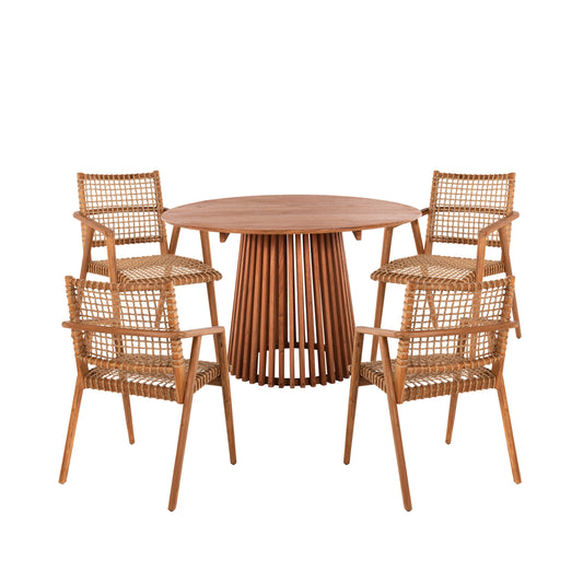 Dining Set 5pcs Vaya Hm21074.01 Round Table Φ120cm. & 4 Dining Chairs