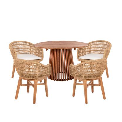 Dining Set 5pcs Lamora Hm21074.02 Round Table Φ120cm. & 4 Dining Chairs