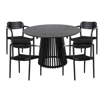 Dining Set 5pcs Oslo Hm21075.01 Round Table Φ120cm. & 4 Dining Chairs-black