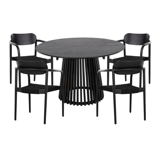 Dining Set 5pcs Oslo Hm21075.01 Round Table Φ120cm. & 4 Dining Chairs-black
