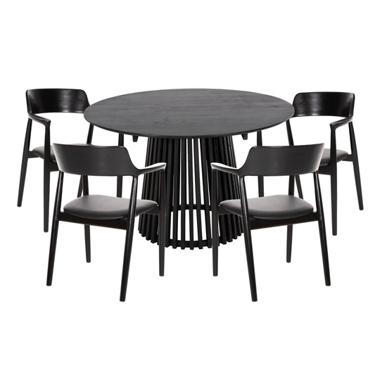 Dining Set 5pcs Kingsley Hm21075.02 Round Table Φ120cm. & 4 Dining Chairs-black