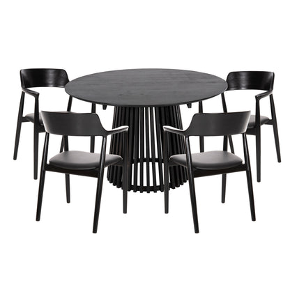 Dining Set 5pcs Kingsley Hm21075.02 Round Table Φ120cm. & 4 Dining Chairs-black