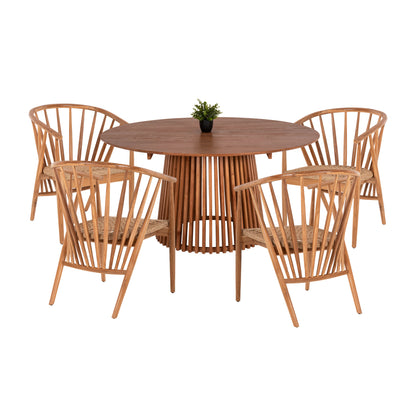 Dining Set 5pcs Permaine Hm21076.01 Round Table Φ150cm. & 4 Dining Chairs