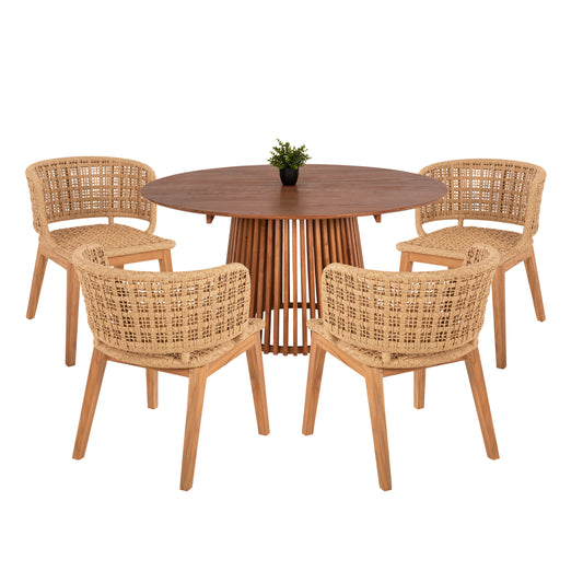 Dining Set 5pcs Farley Hm21076.02 Round Table Φ150cm. & 4 Dining Chairs
