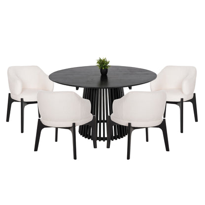 Dining Set 5pcs Abai Hm21077.01 Round Table Φ150cm. & 4 Dining Chairs-black