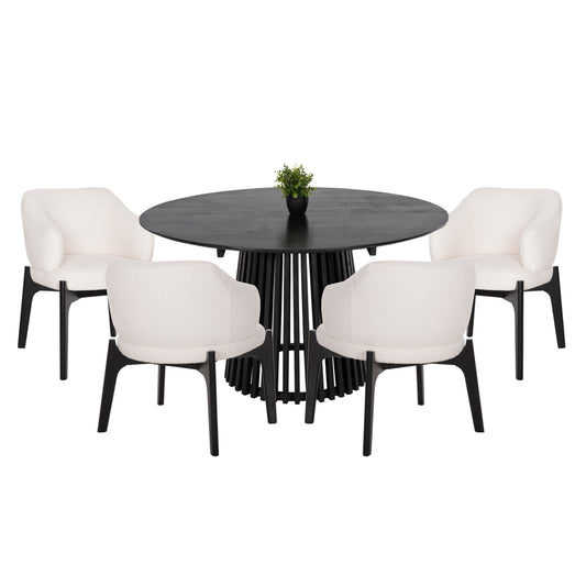 Dining Set 5pcs Abai Hm21077.01 Round Table Φ150cm. & 4 Dining Chairs-black