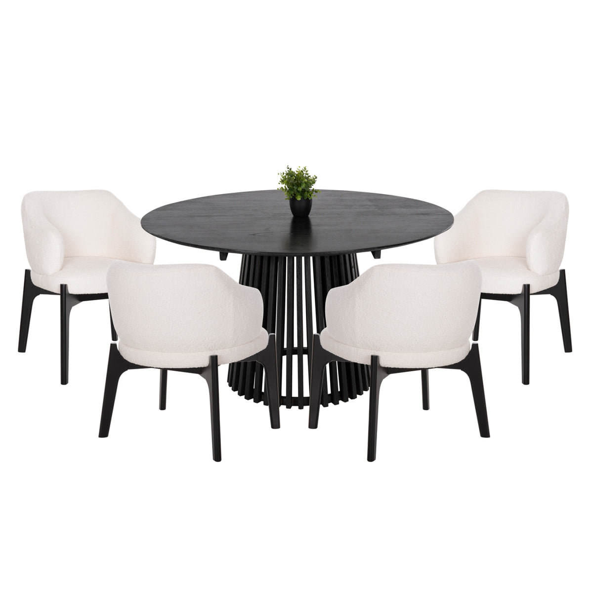 Dining Set 5pcs Abai Hm21077.01 Round Table Φ150cm. & 4 Dining Chairs-black