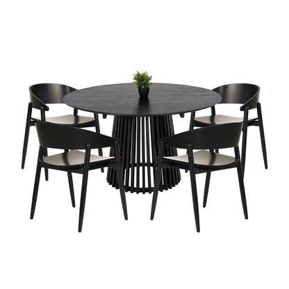 Dining Set 5pcs Canop Hm21077.02 Round Table Φ150cm. & 4 Dining Chairs-black
