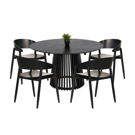Dining Set 5pcs Canop Hm21077.02 Round Table Φ150cm. & 4 Dining Chairs-black