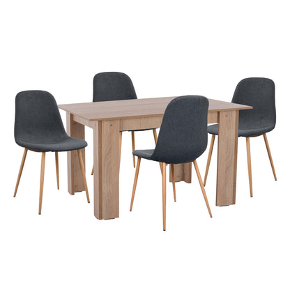Dining Set 5pcs Kelvin Hm21117 Table With Metallic Chairs With Fabric In Dark Grey