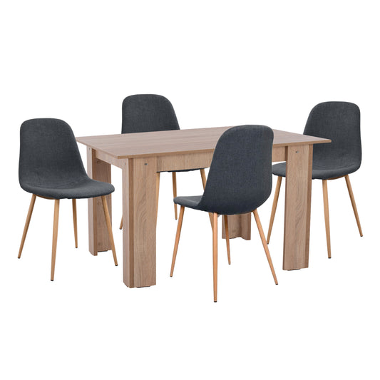 Dining Set 5pcs Kelvin Hm21117 Table With Metallic Chairs With Fabric In Dark Grey