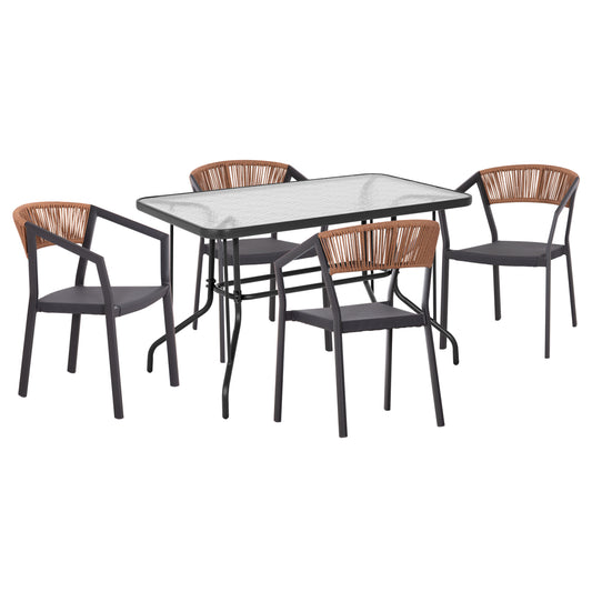 Outdoor Dining Set 5pcs Adam Hm21160 Aluminum Chairs & Table 120x70 Grey