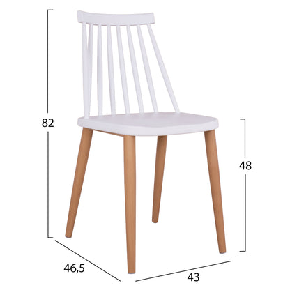 Dining Set 5pcs Minimal Hm21172 Mdf Top In White-frames In Natural Wood Color
