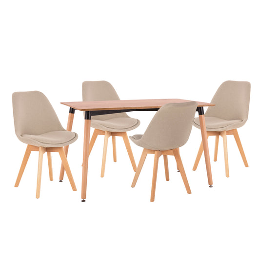 Dining Set 5pcs Vegas Hm21180 Mdf Top In Natural--fabric In Beige