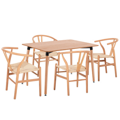 Dining Set 5pcs Brave Hm21182 Mdf Top-beech Wood & Paper Rope In Natural Color